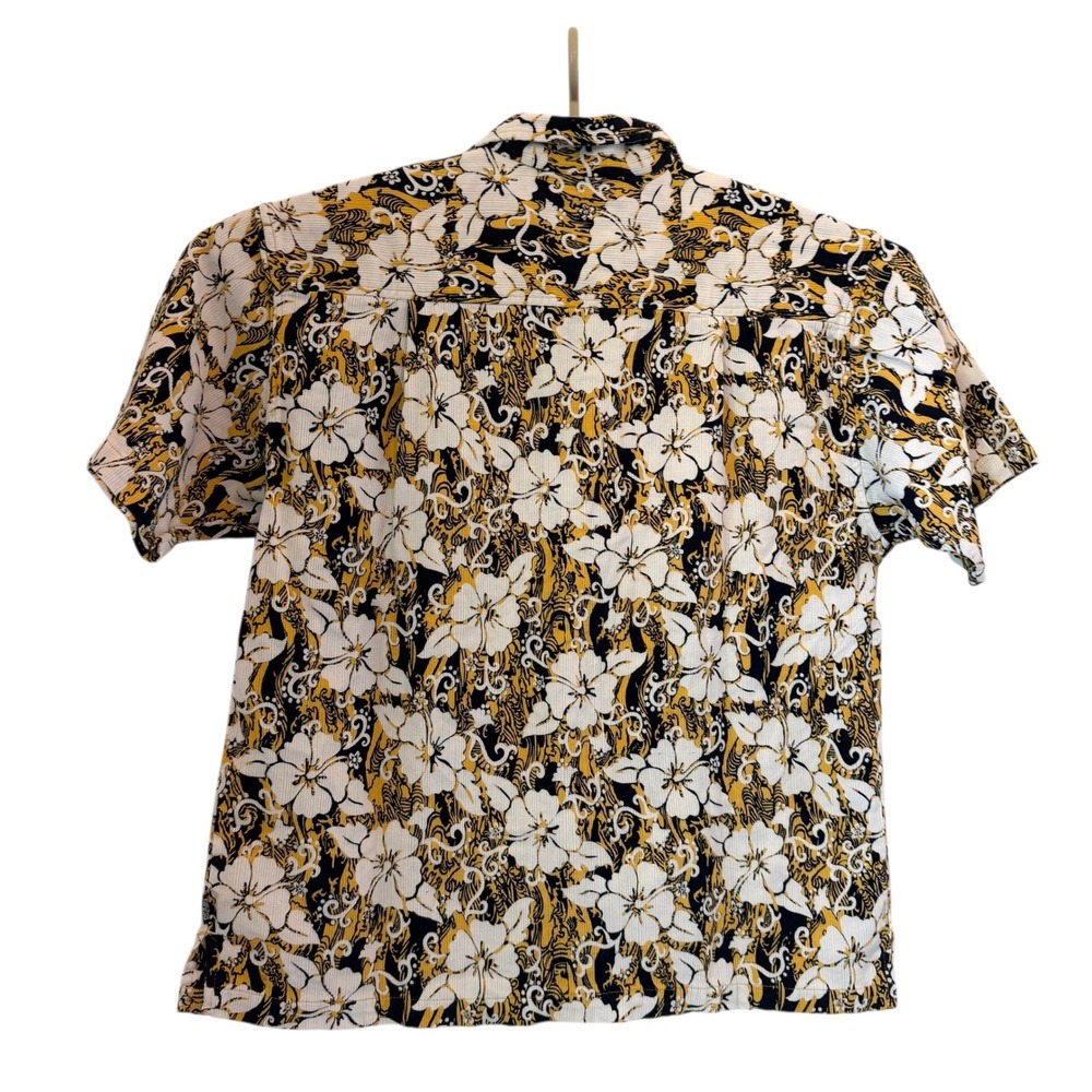Ocean Pacific OP Med Floral Textured Cotton Button Shirt Yellow VTG Loop Collar - Picture 3 of 11